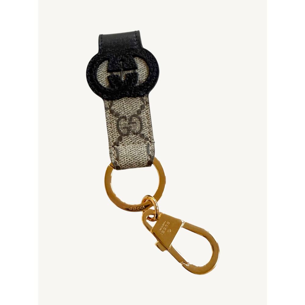 Gucci Interlocking G Keychain Ring Bag Charm GG Supreme Black Leather 701432 NIB - Picture 9 of 14